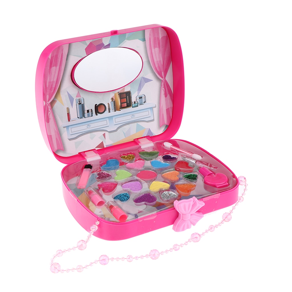 Pretend Play Makeup Kits for Girls Toys Cosmetic Set Handbag Rose Red ...