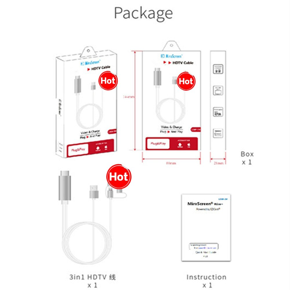 1080p hd-fernseher ,  ld6m-3m plug-and-play-fähig, miracast, dlna, airplay, 3 in hdtv-kabel 1 usb-c-/micro-usb-anschluss für ios und android