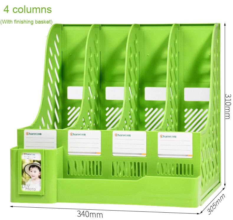 4-column File Rack Frame Book Stand Bookshelf File Basket Office Supplies Simple Desk Top Folder Storage Box Desk Organizer: Upgrade green
