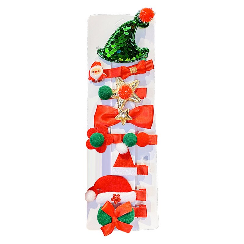 10/pces/conjunto dos desenhos animados presentes de natal conjunto menina grampos de cabelo barrettes ornamento de cabelo bandana crianças grampos de cabelo de natal: 05