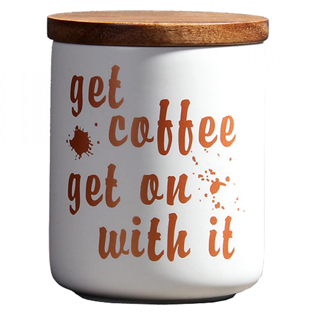 Nordic Style Ceramic Storage Bottle Jar For Spices Wood Lid Cans Kitchen Coffee Tea Candy Cane Container Cans For Storage Box