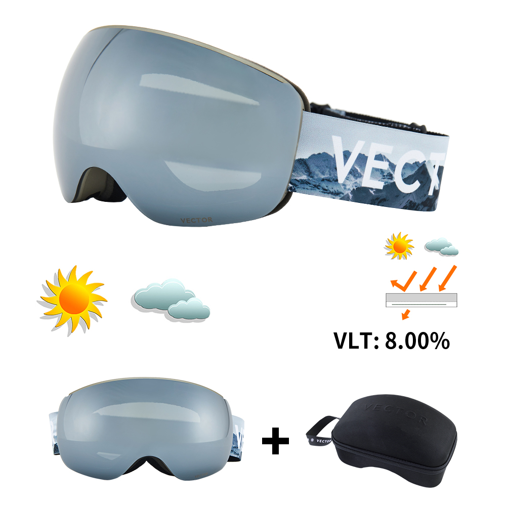 VECTOR OTG gafas de esquí Snowboard mujeres hombres gafas de esquí UV 400 gafas de protección contra la nieve adulto doble espejo esférico magnético: Transparente