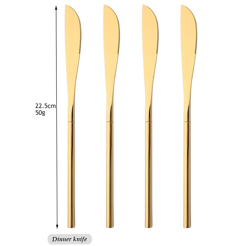Drmfiy 4/16pcs Noir Ensemble de Vaisselle Couteaux Fourchettes Cuillères Couverts En Acier Inoxydable Couverts Couverts Cuisine Vaisselle: Gold Knife 4pcs