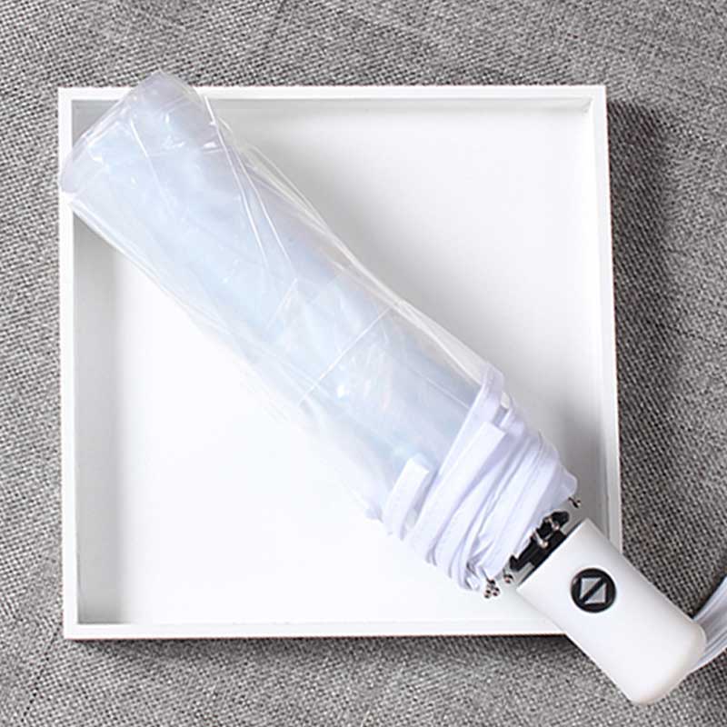 transparent Regenschirm Frauen Weibliche 3 Falten Regenschirm Parapluie Voll-Automatische 3 Farben Frau Reise draussen Regenschirm: Weiß