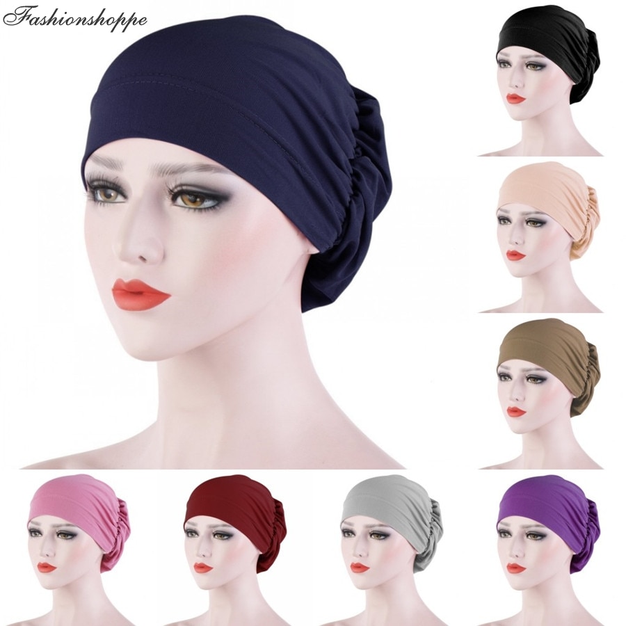 Vrouwen haaruitval sjaal elastisch dame kanker chemo pet moslim tulband hoed arab hoofddoek muts hoofddeksels skullies effen kleur