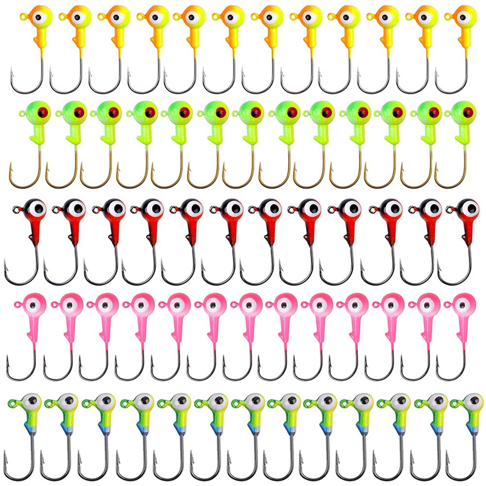 80Pcs/50Pcs/30Pcs Hak z główką korbową z podwójnymi oczami Okrągła kulka ołowiana Hak wędkarski z główką korbową do przynęt miękkich robaków na pstrągi basowe