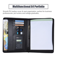 Multifunctional Business Portfolio Padfolio Folder Document Case Organizer A4 PU Leather Zippered Closure