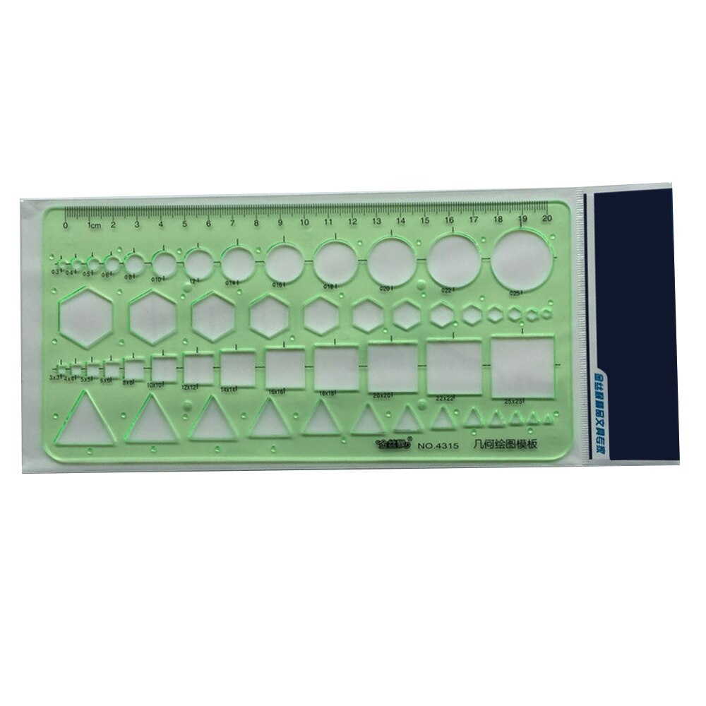 1 Pcs Geometry Drawing Template Ruler 22 * 10.5cm Green Plastic Student Lab Stationery Measuring Tool Ruler School Supplies