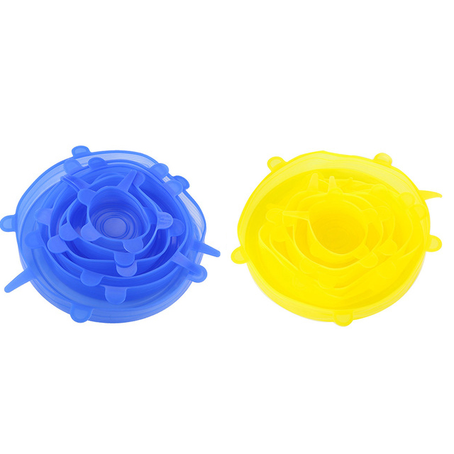 Funda de silicona para PC, tapas elásticas reutilizables para envolver comida hermética, mantener el bol sellado fresco, utensilios de cocina, 12 Uds.: 6 Blue 6 Yellow
