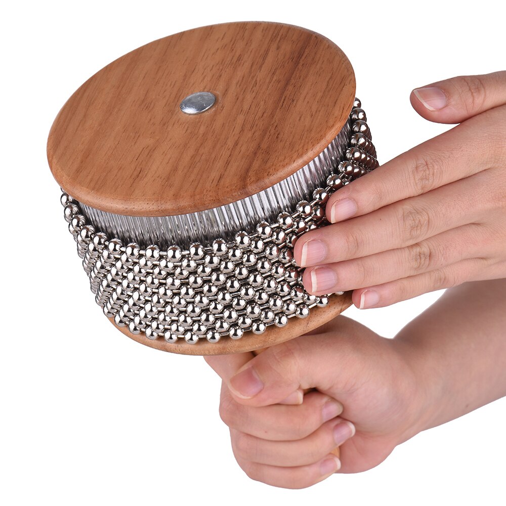 Cabasa de madera instrumento Musical de percusión Cadena de cuentas de Metal y cilindro agitador de mano Pop para la banda de salón de clases de tamaño mediano