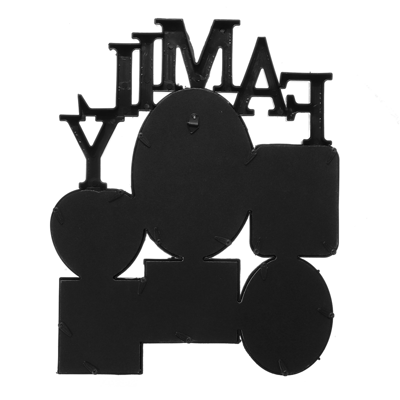 Family Photo Frame Wall Hanging 6 Multi-Sized Pictures Holder Display Home Decor 30X37Cm Back Side with Pull Tabs- Blac