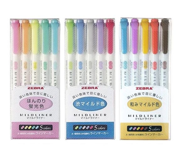 Zebra Mildliner-rotulador suave de doble cara, juego de 5 colores, resaltador