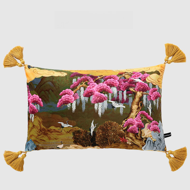 Housse de coussin rectangulaire avec pompon mignon chien, taie d'oreiller imprimée Double face en velours doux, décoration de canapé, chambre à coucher, voiture 30x50cm: Jaune
