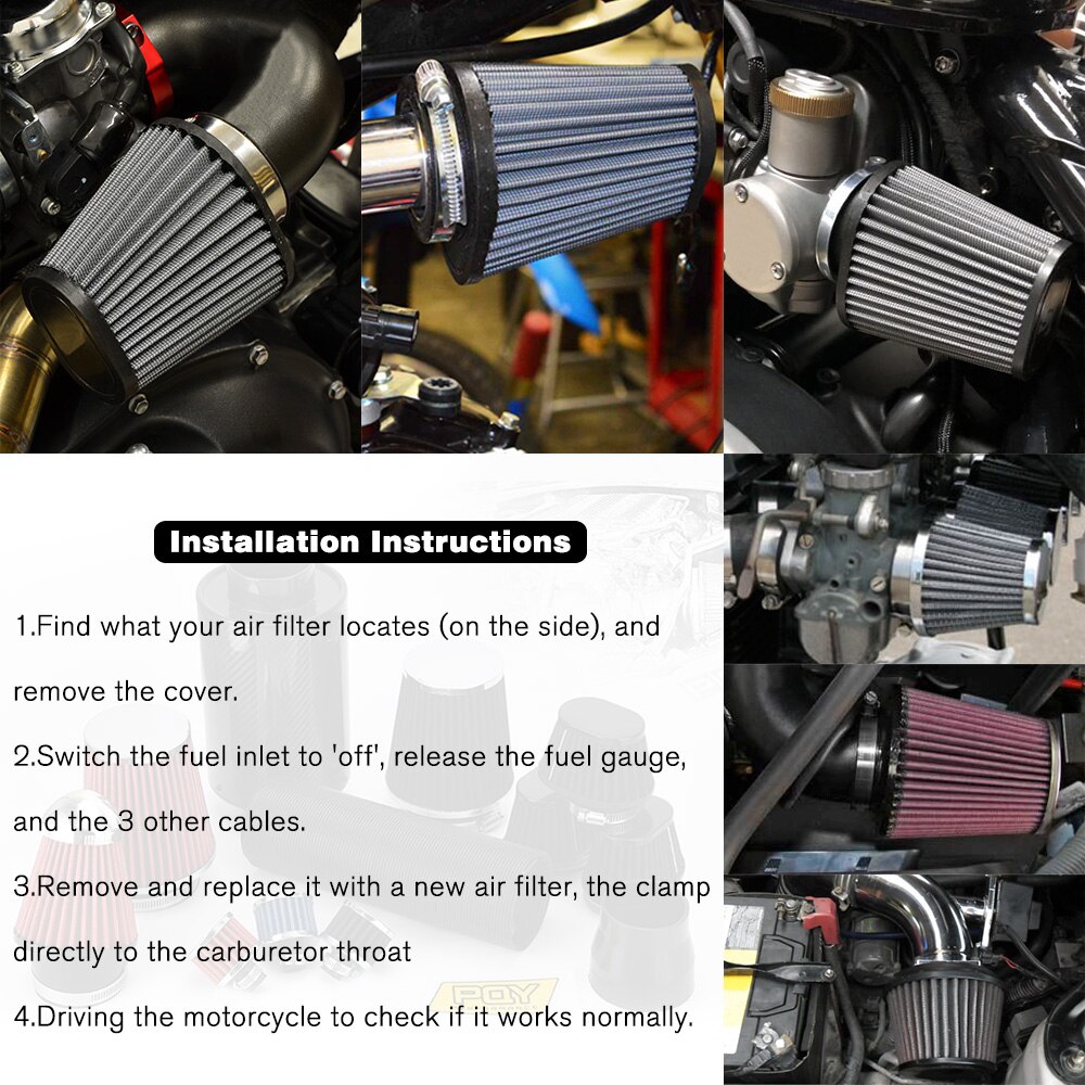 LZONE-filtre à Air moto 60mm 55mm 51mm universel pour voiture à moteur Minibike entrée d'air froid haut débit cône filtre JR-AIT32