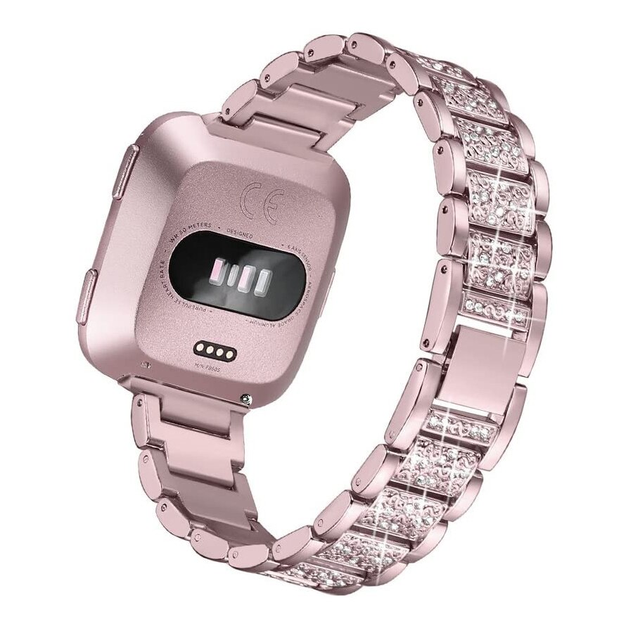 Bling smartklokke erstatningsbånd til fitbit versa/versa 2 stropper til kvinner oppkledd metallarmbånd smykker armbånd rosa rosa