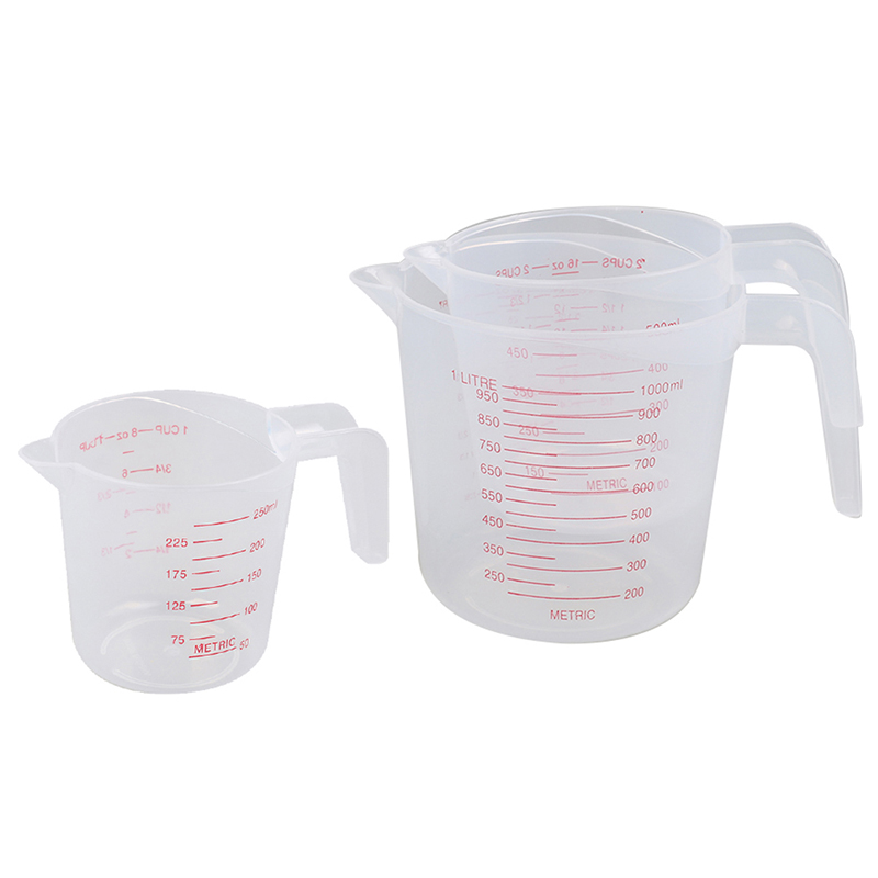 Taza medidora de plástico de 250/500/1000ML/100ML, jarra para superficie de boquilla, suministros de herramientas de cocina, taza de con cocina graduada