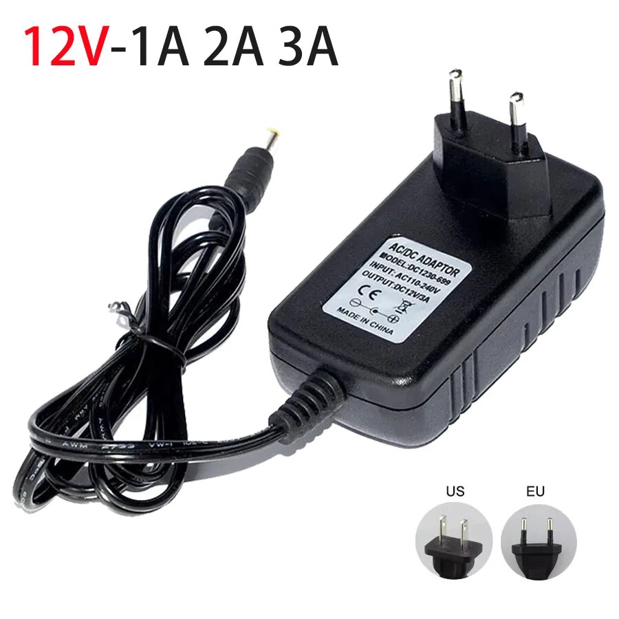 Transformateur d'alimentation 12 volts, convertisseur AC 100-240V à DC 12V, adaptateur d'alimentation EU US, chargeur de Source DC12V 1A 2A 3A, pilote LED