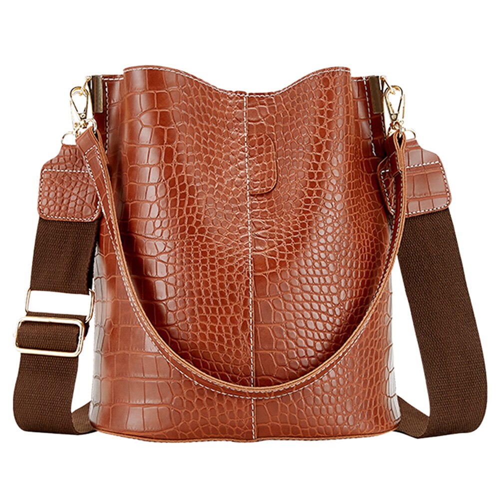 Vintage Casual Bucket Bags for Women Shoulder Bag Crocodile Pattern PU Leather Messenger Bag Big Tote Popular Style: Light Brown