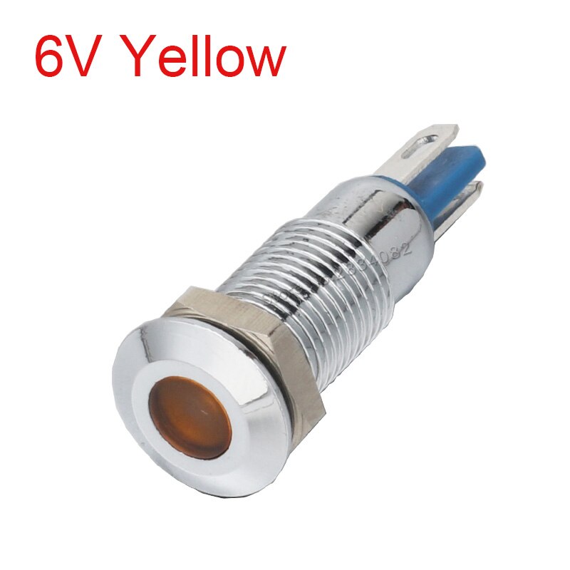8mm indicator light LED signal lamp metal 12V 24V 220V red yellow green white 2 pin colorful S8-D light: Yellow 6V