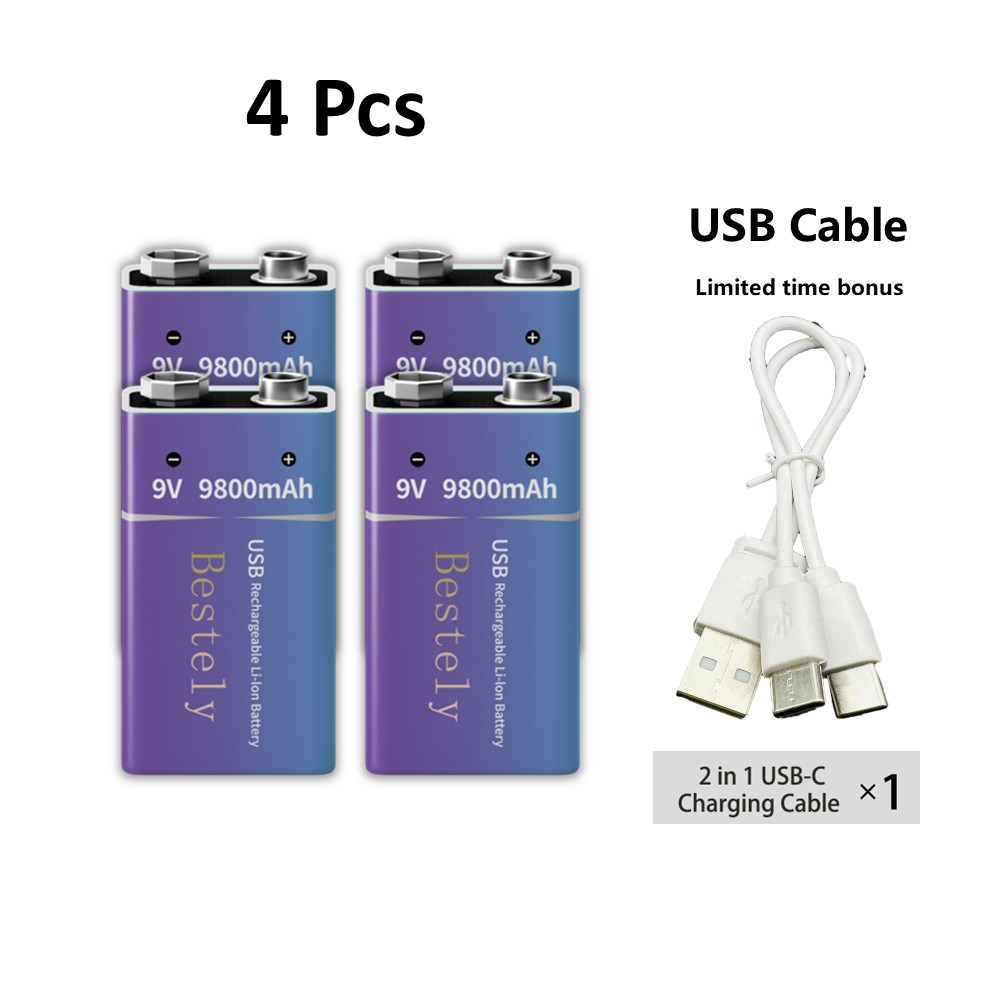 Baterías recargables estándar de 9 voltios, batería de litio tipo C de 9 V de gran capacidad de 9800 mAh, batería de autodescarga baja precargada: Beige