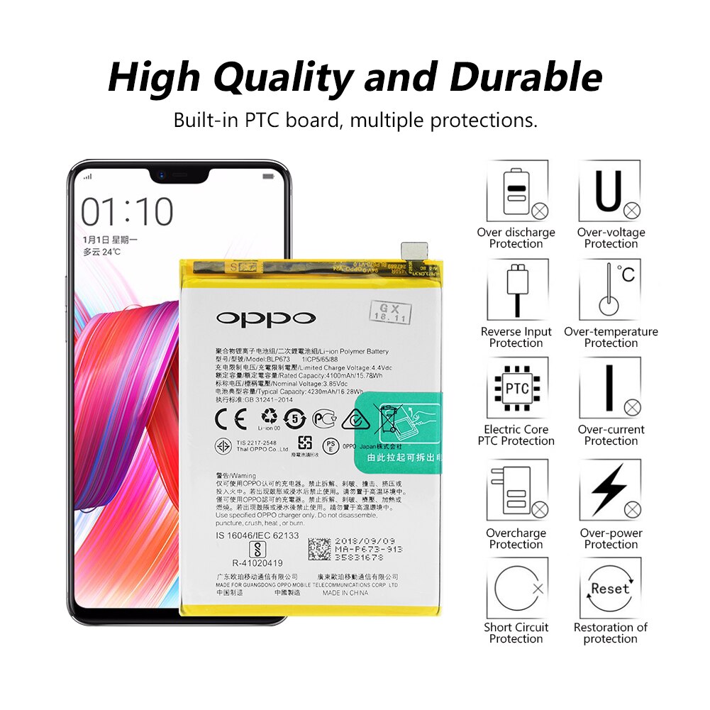 BLP673 4230mAh Li-ion Batteries 87.3x64.1x4.2mm Phone Bateria Replacement With Cellphone Opening Tools Set For OPPO A5
