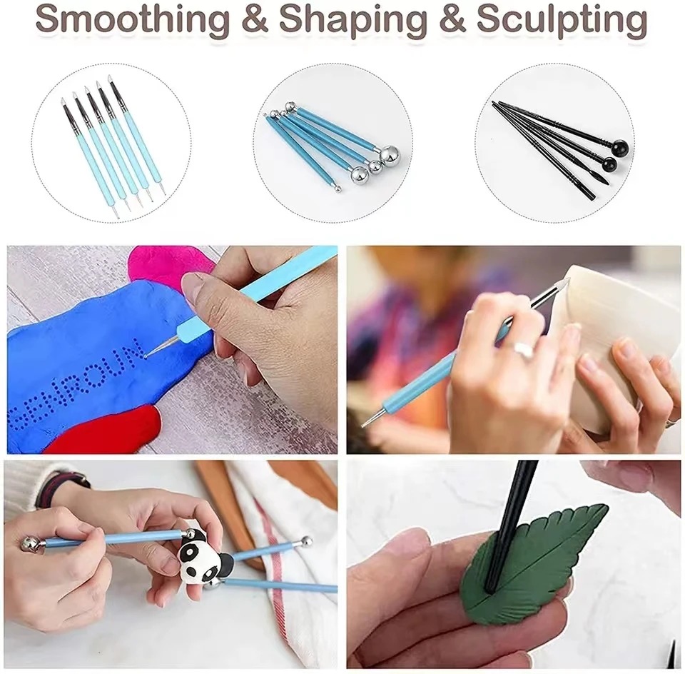 43PCS Ceramic Clay Tools Set Pottery Sculpting Tools for Polymer Carving Tools Bag DIY Handcraft Modeling Clay Tools Accessories