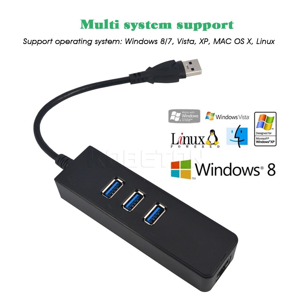 Kebidu Ad Alta spped 3 Porte Hub USB 3.0 10/100/1000 Mbps a RJ45 Gigabit Ethernet LAN Cablata adattatore di rete Per windows Mac