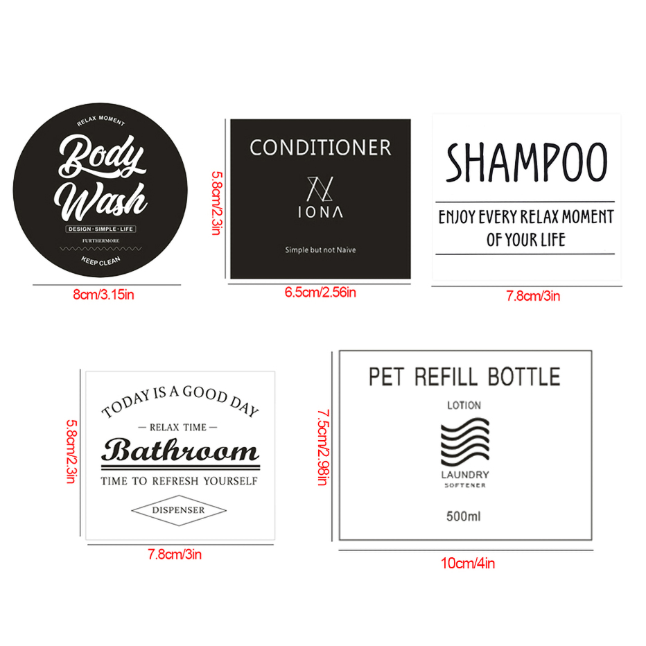 Soap Dispenser Sticker Set Shampoo Bodywash Conditioner Labels Removable Waterproof Unique Bottle Stickers Bathroom Accessories