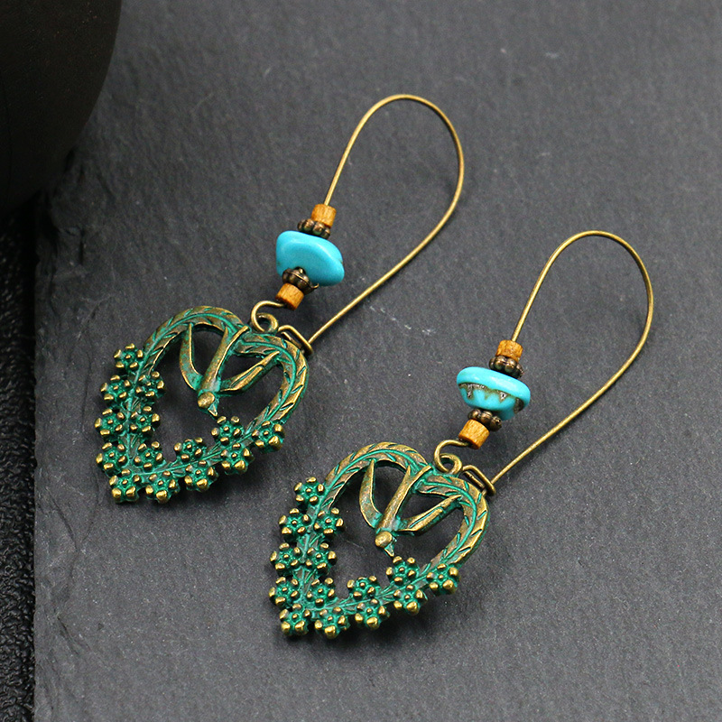 Pendientes colgantes con gancho para la oreja grande bohemio Vintage para mujer, aretes bohemios redondos huecos con forma de hoja geométrica étnica, joyería antigua: Cobalto violeta