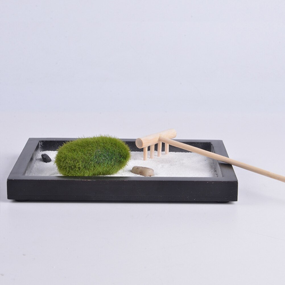 Huisdecoratie kleine zwarte schaal zen rotstuin mediterend beeld hark zandbak thuis meditatie zen tuin huisdecoratie (zwart)