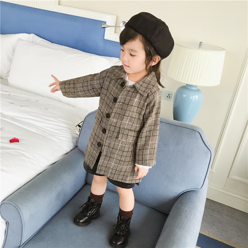 Meisjesjas herfst geruite jas voor meisjes koreaanse revers enkelrijs peuter kinderen bovenkleding kinderkleding 1 2 3 4 5 y: 24m