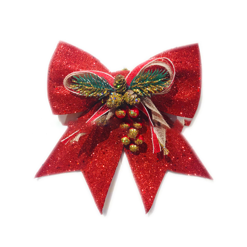 Lazo de Navidad con purpurina grande y conos de pino, decoración de árbol Xsmas para centro comercial, para el hogar, decoración de de año , adornos de DIY: Rojo / 17X18cm