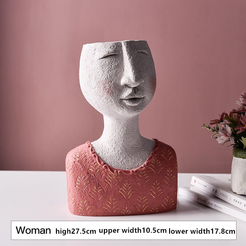Humanoid keramik urtepotte karakter siddende stilling skulptur vase desktop blomsterarrangement container sukkulenter plantepotte: Kvinde b