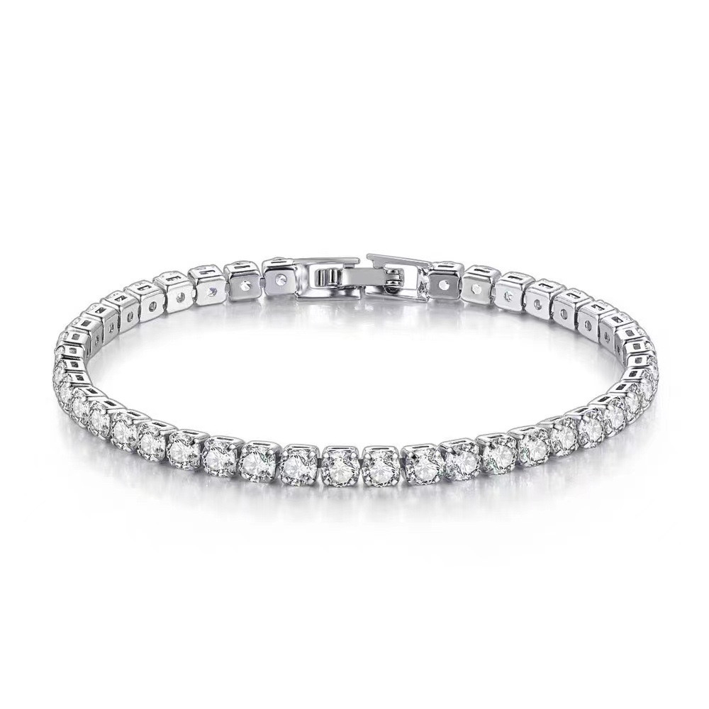 Vehong-Bracelet en argent regardé S925 avec balle de tennis pour femme, bijoux de fiançailles simples, breloque de mariage, contre-indiqué, , 4mm, 16-20cm: 17cm