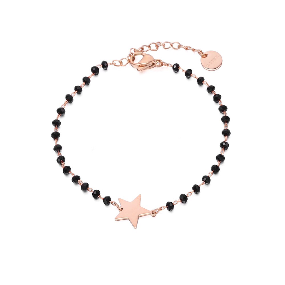 Nero Rosso Borda I Braccialetti per Le Donne In Acciaio Inox In Oro Rosa Del Cuore Del Trifoglio Star Braccialetto di Fascino Del Cuore Gioelleria Raffinata E Alla Moda del Regalo 2020: rose star charm