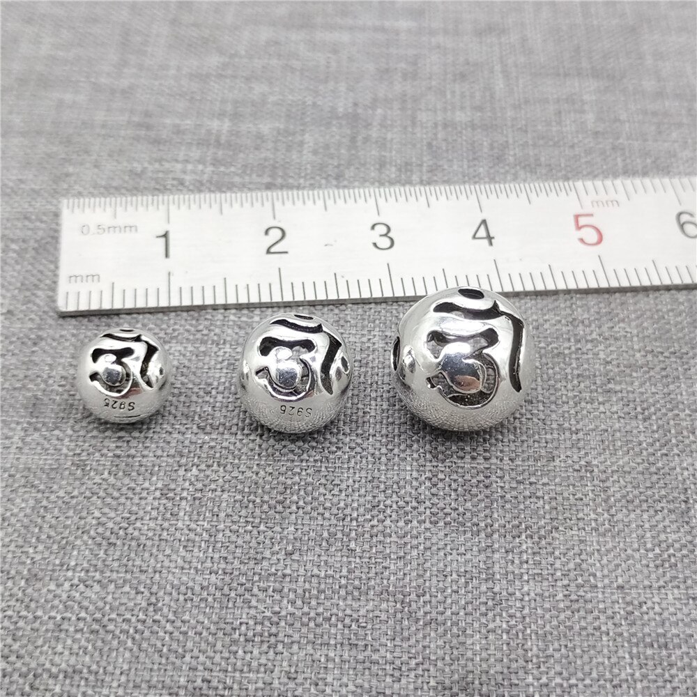 4pcs of 925 Sterling Silver OM Round Ball Beads for Buddhism Bracelet Necklace
