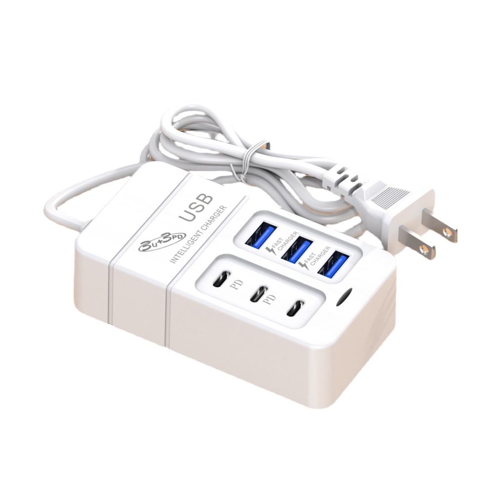 6 in 1 USB-oplader 35W PD Type C snellader oplader wandtelefoonadapter snellader 3.0 USB-hub EU-stekker US-stekker USB-oplader: Black