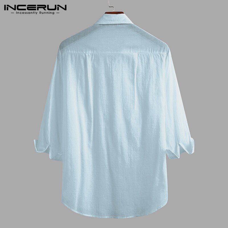 Incerun heren overhemd katoen 3/4 mouwen revers knoop podium bruiloft feest shirts merk effen kleur camisa