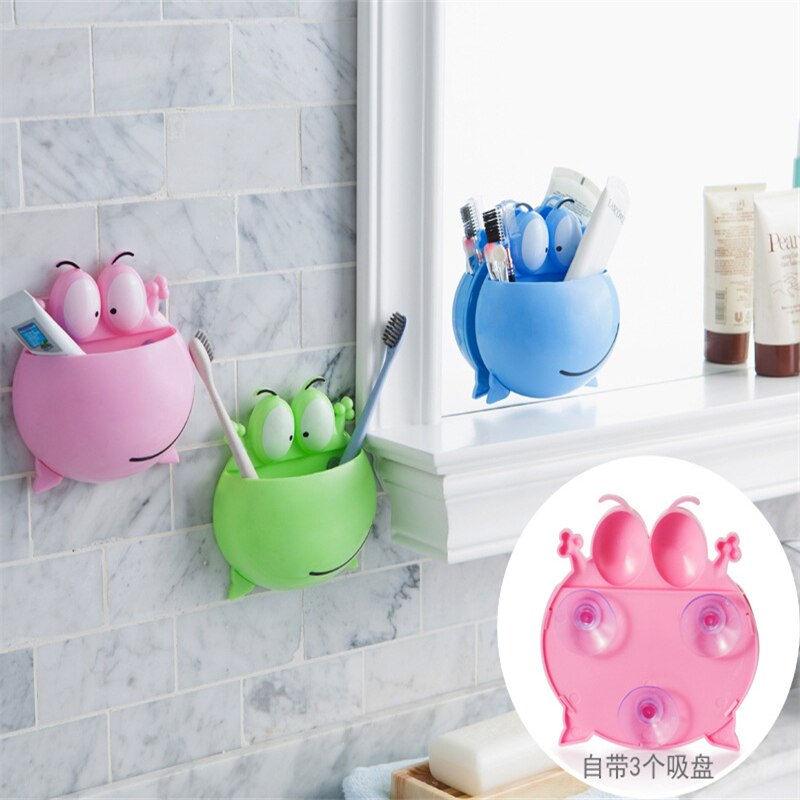 Soporte de pared con forma de rana para cepillo de dientes, ventosa para colgar en la pared, bonito soporte para cepillo de dientes con forma de rana