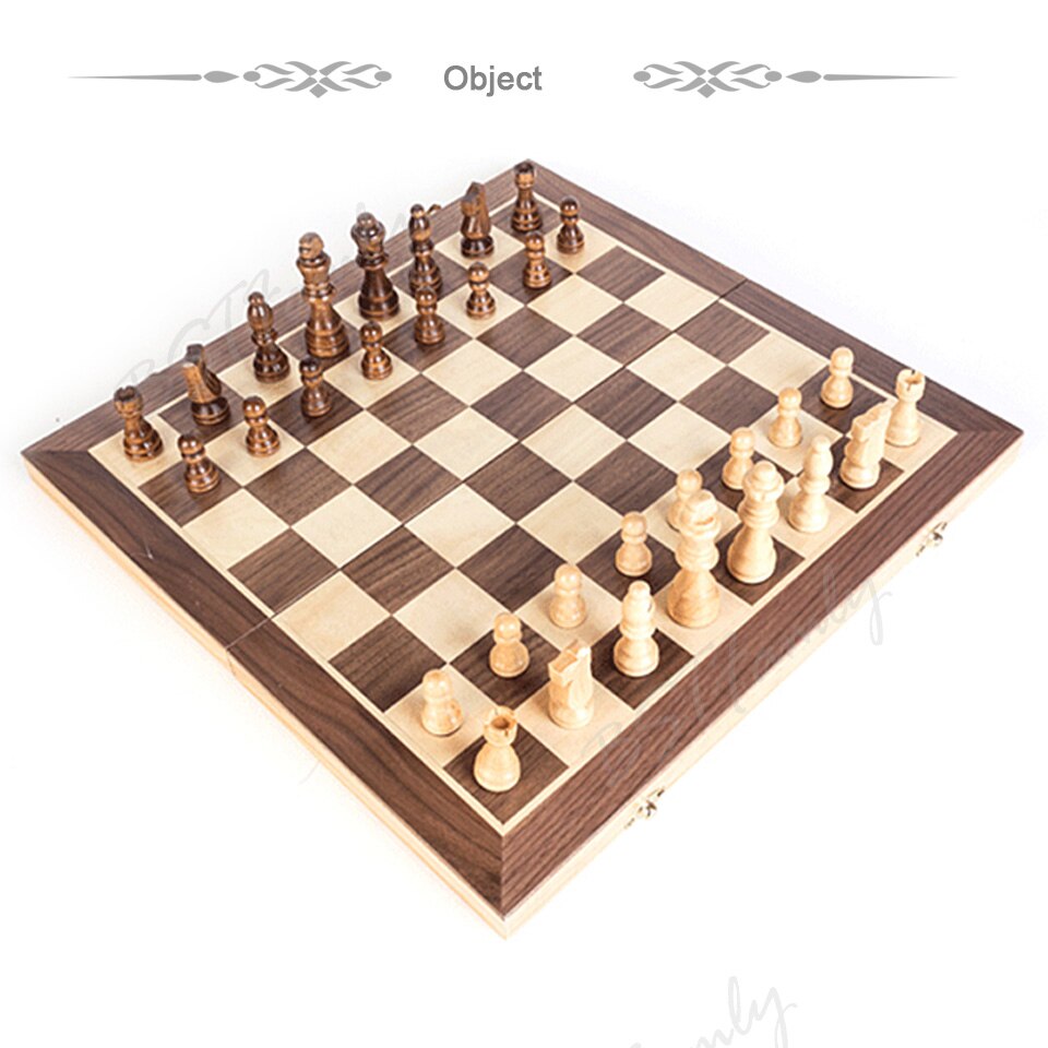 BSTFAMLY Wooden Chess Set International Chess Game Folding Chessboard with Chessman Magnetic Chess Pieces I14