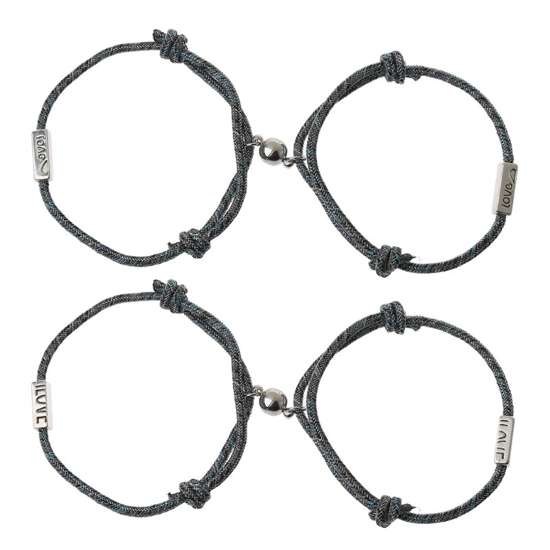 2 Styles Lovers Matching Friendship Bracelet Rope Braided Couple Magnetic Distance Love Heart Bracelet Kit Lover Jewelry