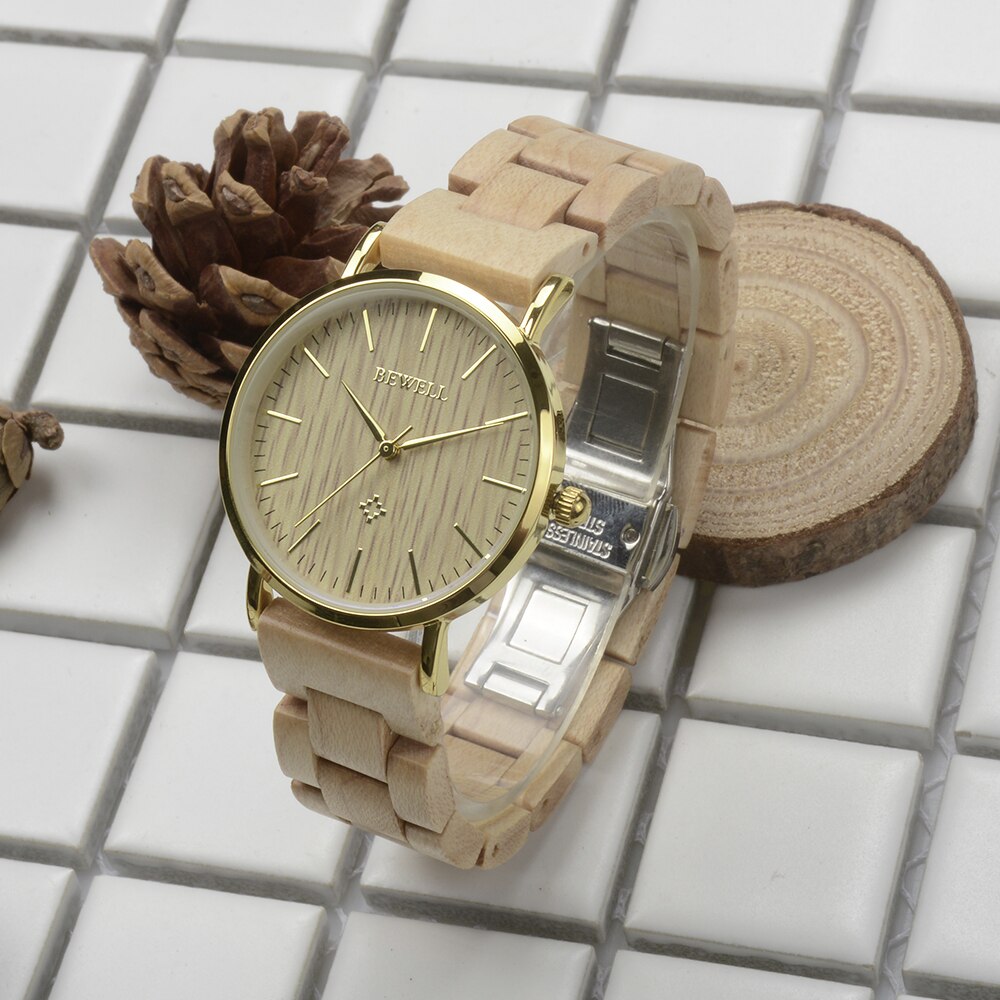 Bewell Luxury Brand Wooden Watches for Women Simple Ladies Dress Watches Quartz Wristwatches Waterproof relogio feminino Clock
