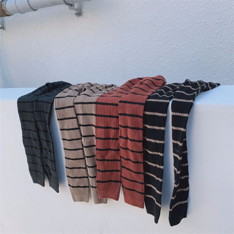 Höst vinter barn flickor leggings bomull randiga leggings barntråd stickade leggings 0-8y