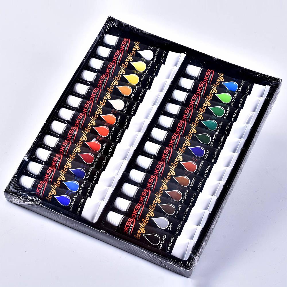 24colors 12ML Waterproof Acrylic Paint Set Painting Pigment Non-Toxic Glass Graffiti Hand Painted for Children and Adults