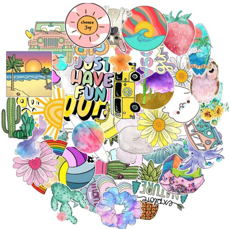 50 Pcs/Pack Cartoon Vinyl Stickers Girl Essential Stuff Water Bottles Decals Suitable For Photo Luggage Laptop Trendy Stickers