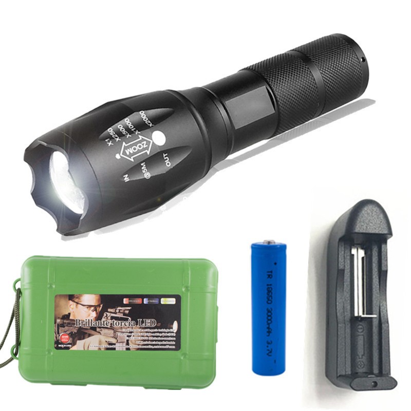 8000lm led oppladbar lommelykt xmlt 6 linser lommelykt bruker 18650 batterier 5 moduser vanntett camping kraftig led-lommelykt