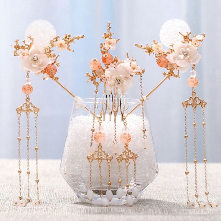 Chinese Long Hair Stick tiara Headpiece Women Hair Accessories Flower Crystal Pearl Hair Pins Handmade Hair Jewelry Accessories: GZ359
