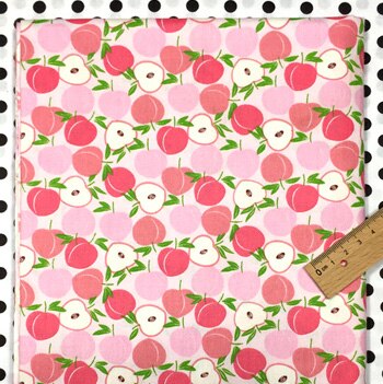 Tissu en sergé de coton 100% coton | Fruit frais de famille banane ananas pêche pastèque cerise Kiwi imprimé broderie pour décoration de maison: peach