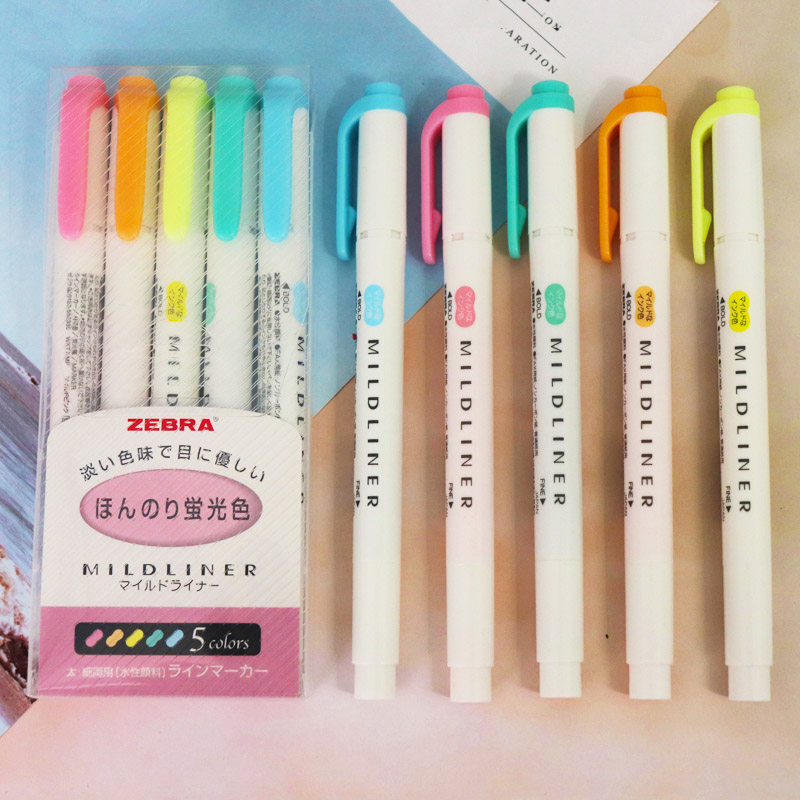 Japanese Zebra Mild Liner Double Headed Highlighter Pen Drawing Marker Pens Zebra Mildliner Scribble Stationery 3/5Pcs/Set