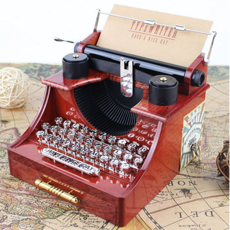 Retro Classic Typewriter Music Box Wood Metal Anti... – Grandado